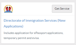 Immigration service page for passport application