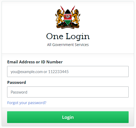 eCitizen login page to apply for a Kenyan passport