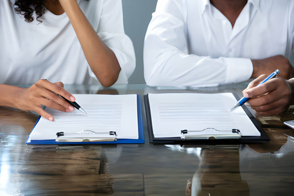 two lawyers looking over contracts in a mediation in kenya
